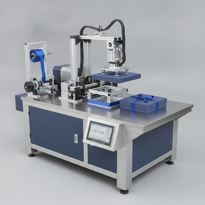 Máquina para fabricar cajas rígidas semiautomática LY-450 con sistema de inserción de cinta para un ensamblaje rápido y consistente de cubiertas y cajas